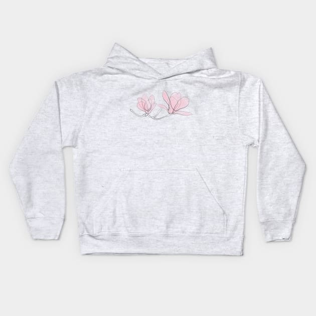 Magnolia Flowers, Pink, Drawing, Continuous Line, Light Kids Hoodie by EnvelopeStudio